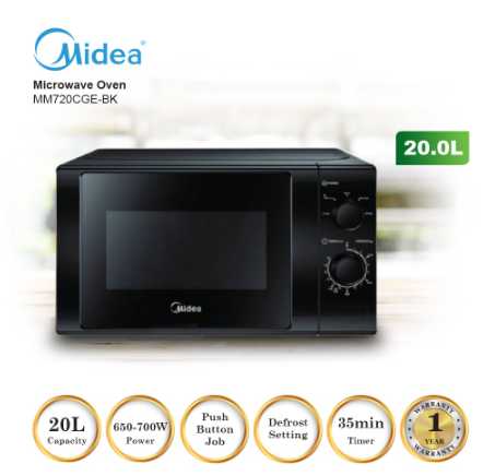 Midea 20L Microwave Oven With Timer Reheat Defrost MM720CGE-BK